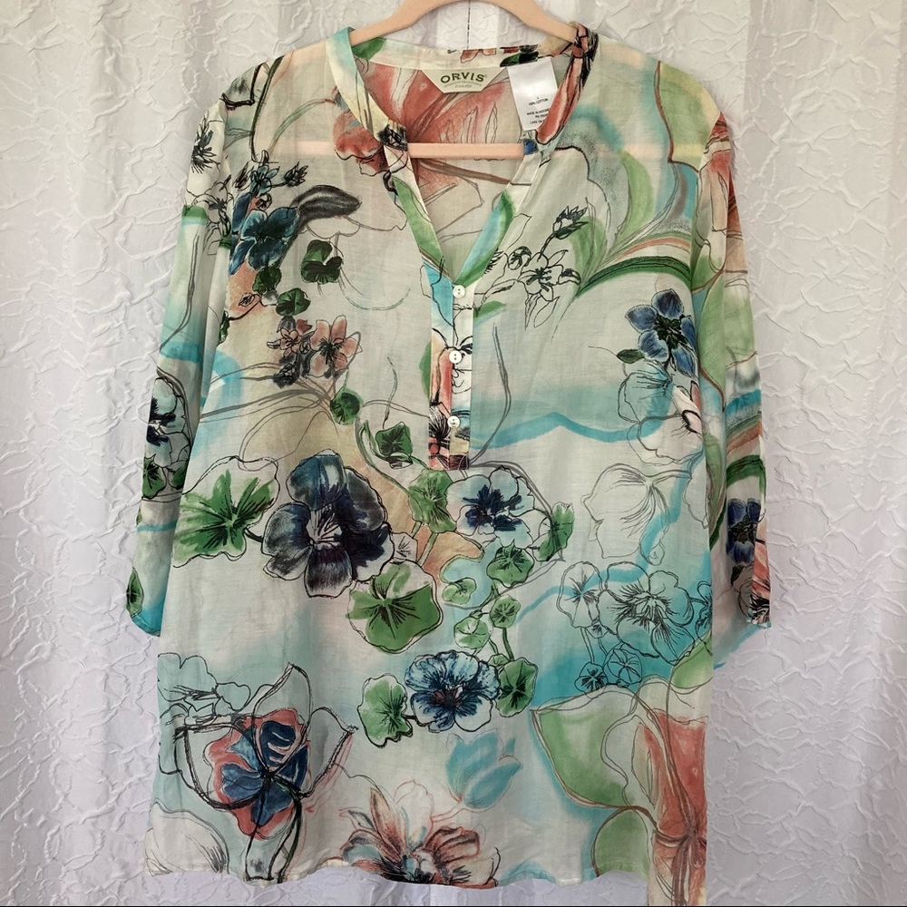 Orvis lightweight floral Cotton Tunic Size Large